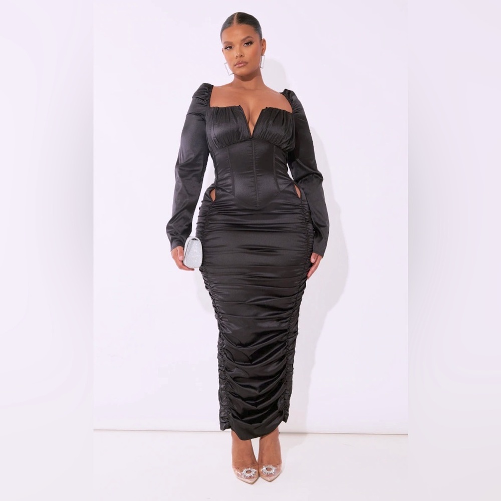 Pretty Little Thing Ruched Corset Satin Midi Dress